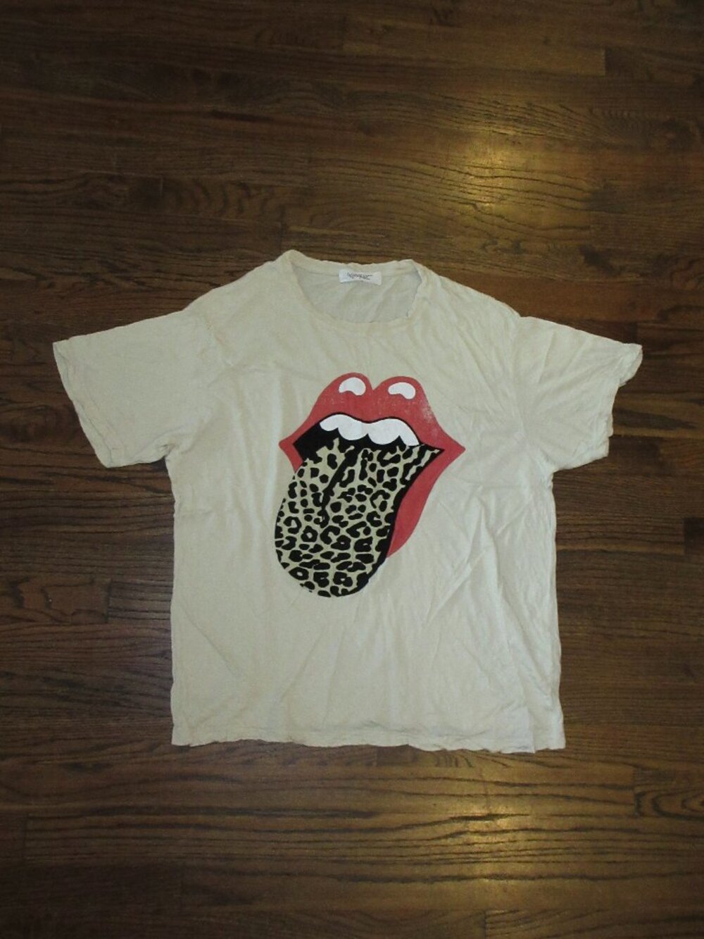 Free People Daydreamer Rolling Stones Flocked Leopard Tongue Tee Size L